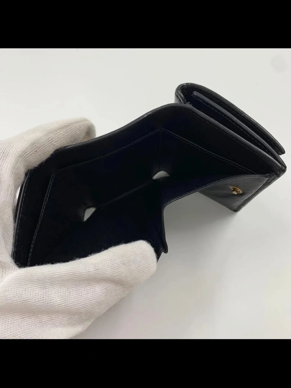 Balenciaga Black Leather Mini Wallet with Gold B Emblem